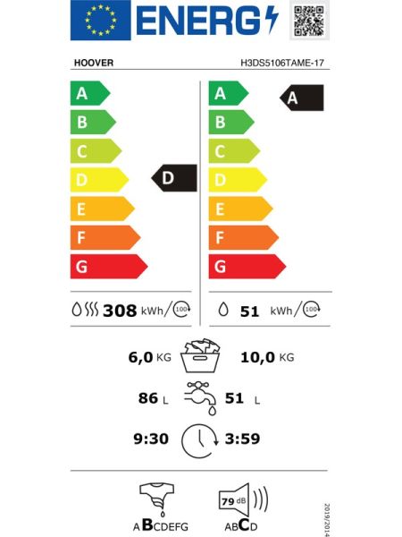 Hoover H3DS 5106TAME-17 1500 Devir 10 kg / 6 kg Kurutmalı Çamaşır Makinesi