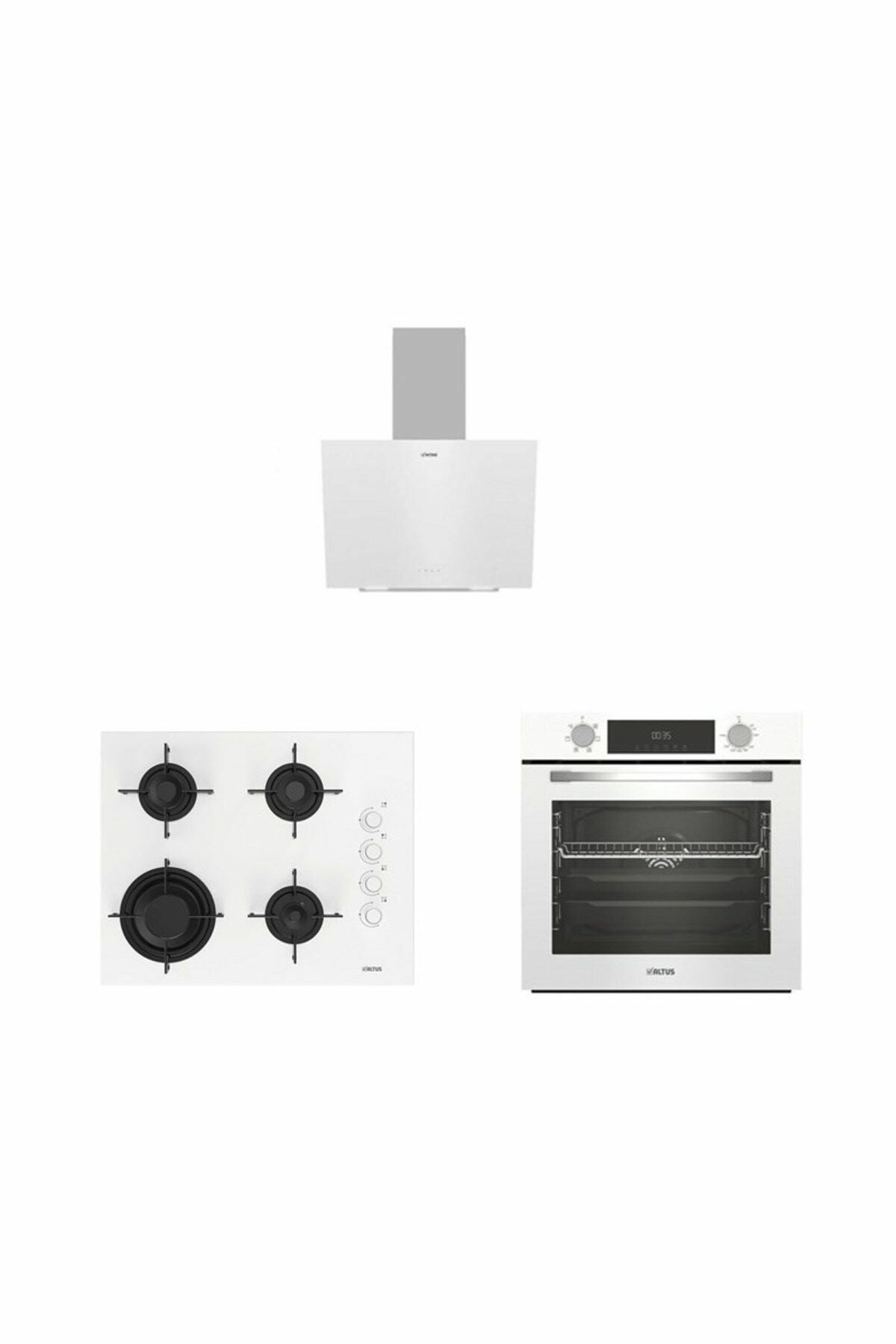 ALTUS ALA 322 W Fırın 189 DW Ocak 570 W Davlumbaz Beyaz Ankastre Set