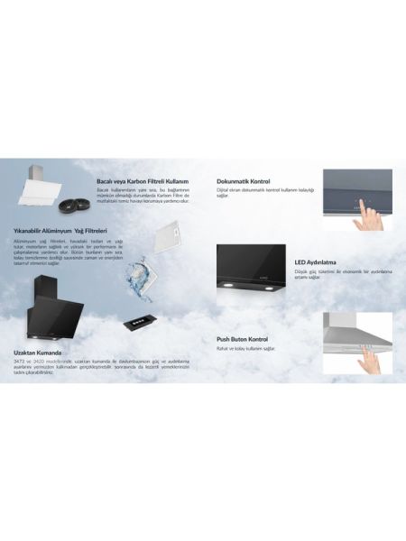 LUNO 3420.6.B01 Ankastre Cam Davlumbaz 60CM Siyah