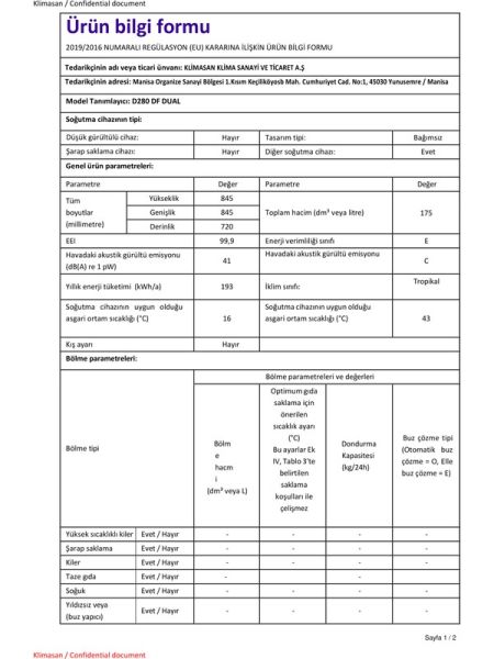 ŞENOCAK D280 Df Dual Sandık Tipi 200 Litre Soğutucu+Dondurucu Difriz