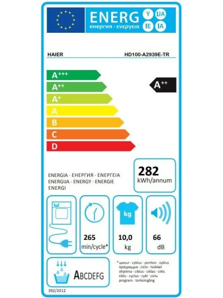 HAIER HD100-A2939E-TR 10 kg Wi-Fi + Bluetooth Bağlantılı Isı Pompalı Kurutma Makinesi