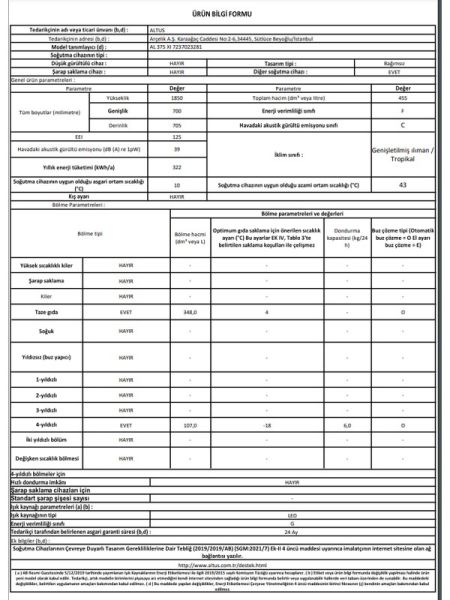 Altus AL 375 XIE Çift Kapılı No Frost Buzdolabı