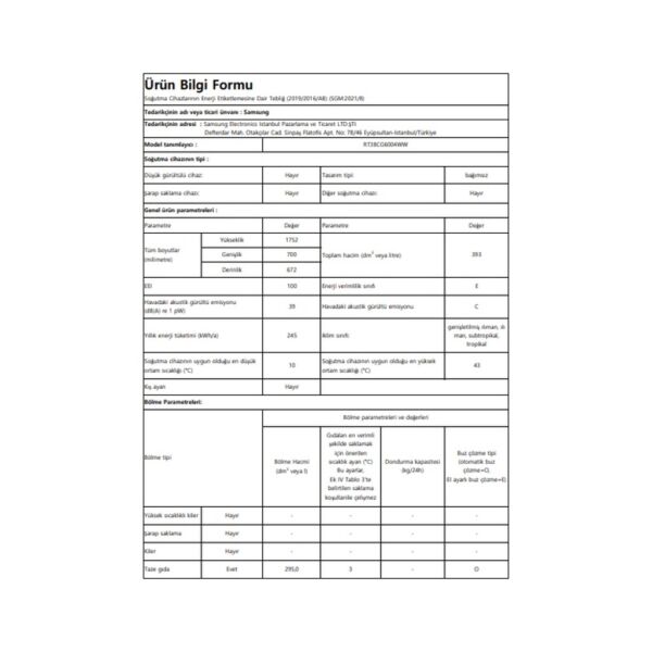 Samsung RT38CG6004WW E 393 L No-Frost Üstten Donduruculu Buzdolabı