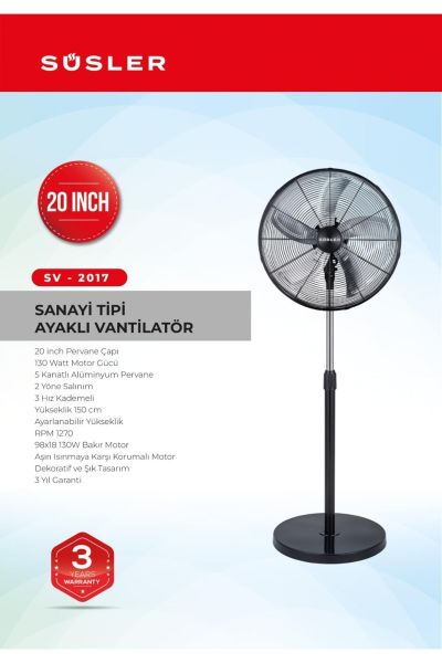 Süsler SV-2017 Sanayi Tipi Ayaklı Vantilatör